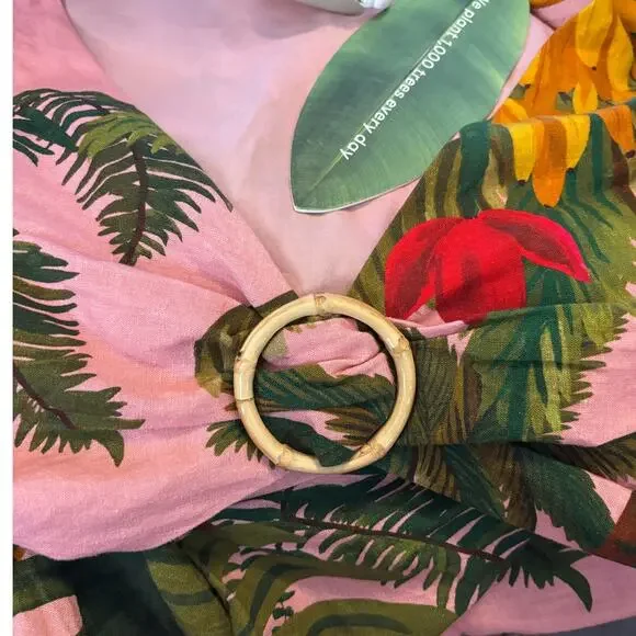 NWT Farm Rio Pink Cocoa Forest Mini Dress Women's Size L Floral Leaf Pink Green - Picture 4 of 11